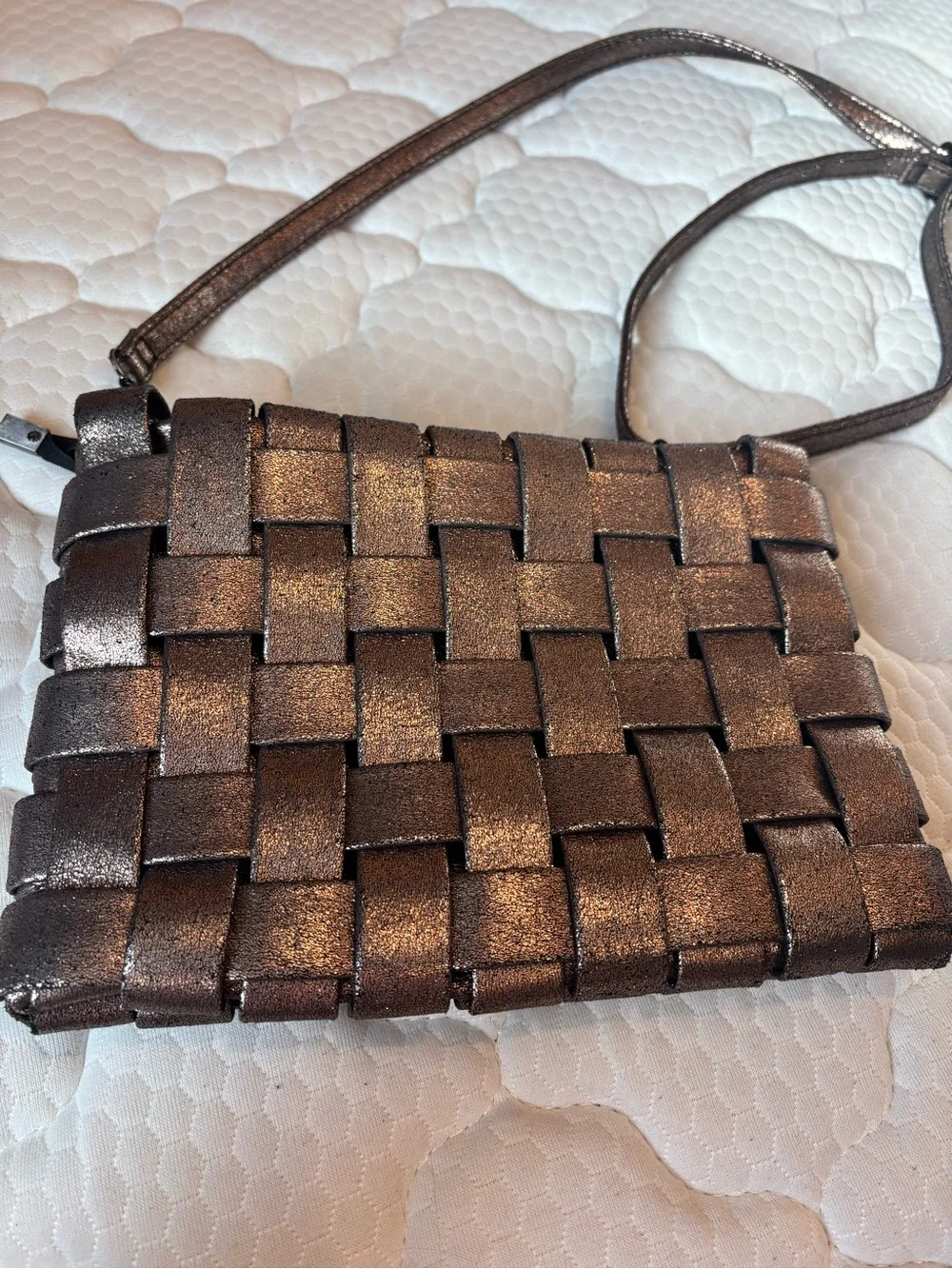 Anthropologie Metallic Bronze Woven Clutch